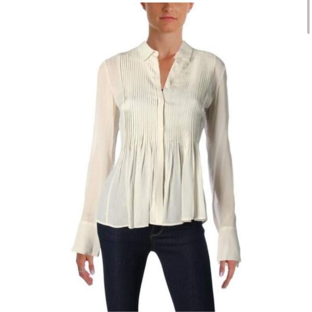 Theory Dionelle Pintuck Chiffon blouse